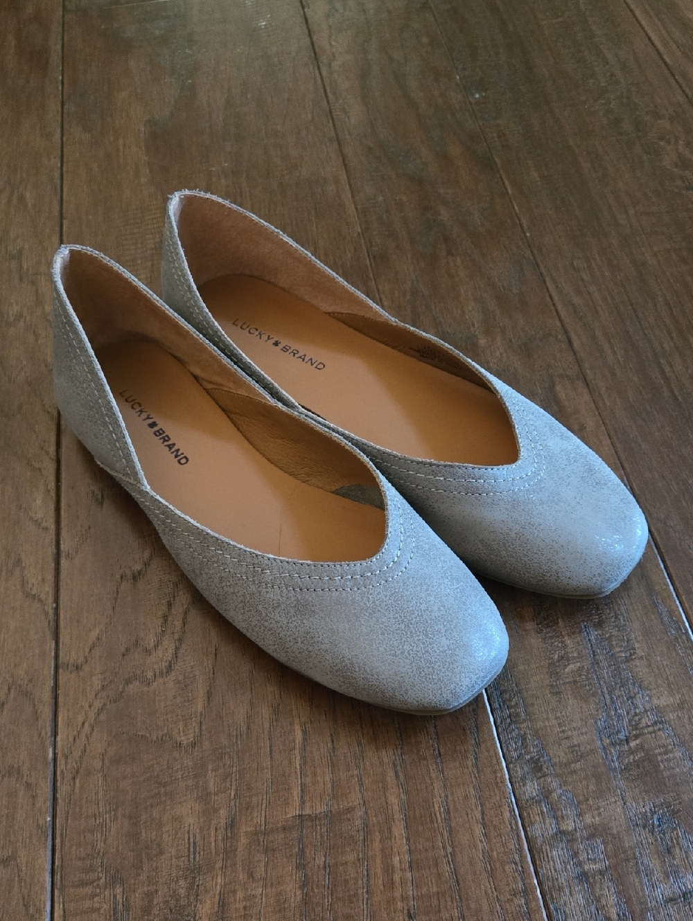 Lucky Brand Women's Taupe Suede Alba Ballet Square Toe Flats 7 Titanium